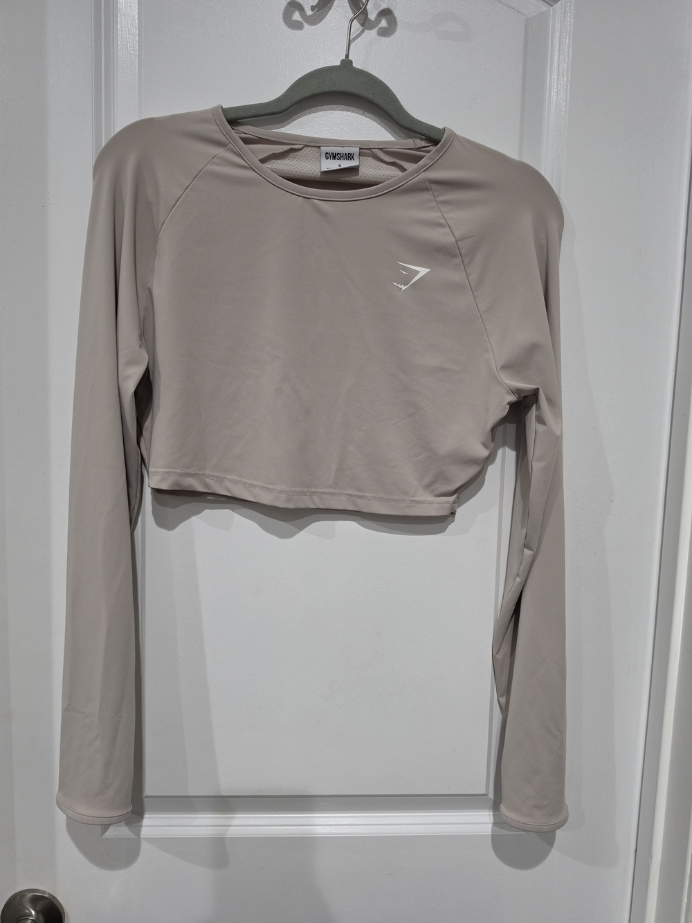 Gymshark Long-Sleeve Cropped Top in Taupe